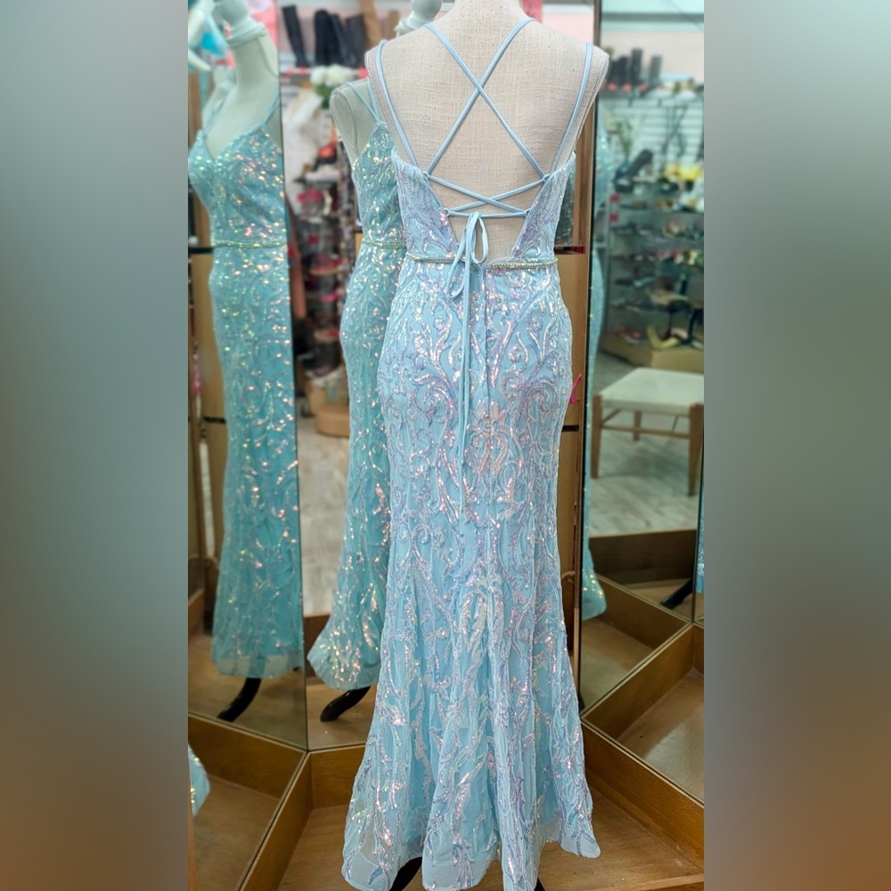 Camilla La Vie Light Blue Sequin Corset Back Mermaid Prom Dress Petite 4P Gown - Picture 10 of 10